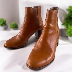 Madewell Brown Leather Laura Chelsea Ankle Boots with Block Heel Size 9